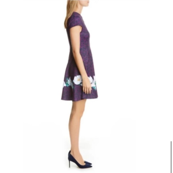Ted Baker Floral Leopard Fit and Flare Pocket Purple Dress Size 3 - Picture 6 of 13